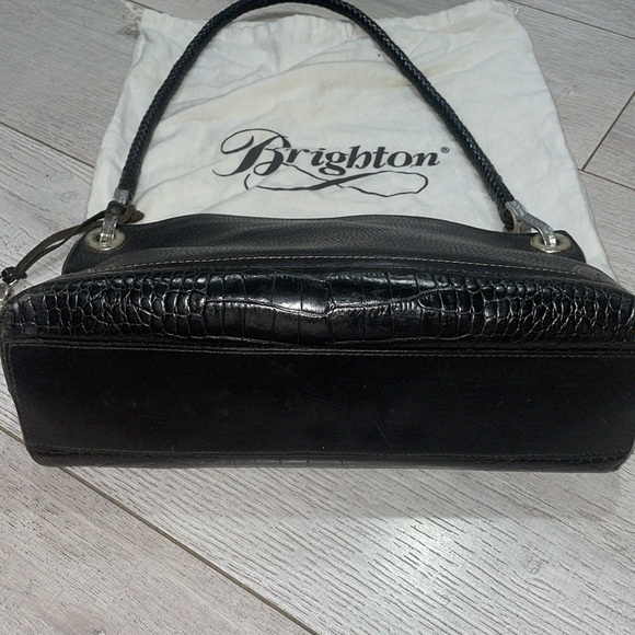 Rare Vintage Brighton “isadora” croc leather Handbag black silver hardware recta - Picture 4 of 9